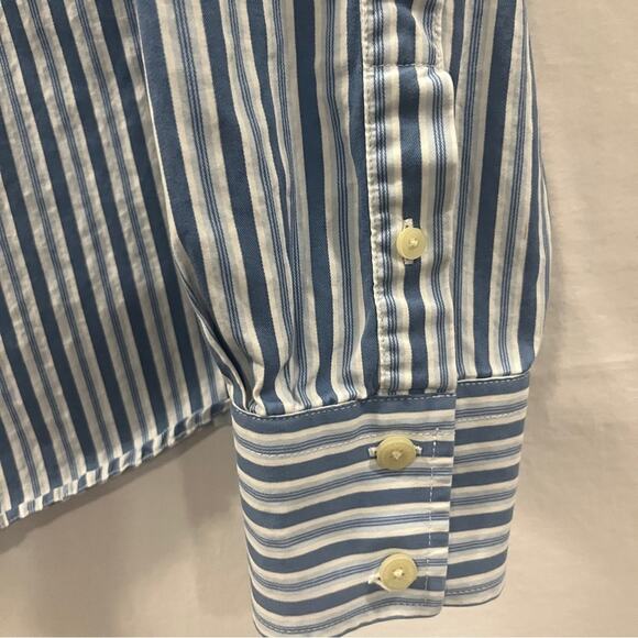 Abercrombie & Fitch Muscle Long Sleeve Button Down Shirt Blue White Stripes Med - Picture 2 of 7